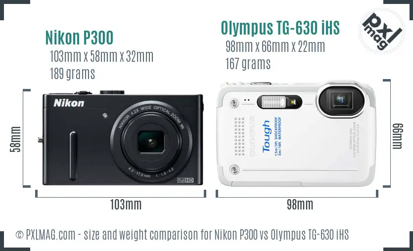 Nikon P300 vs Olympus TG-630 iHS size comparison
