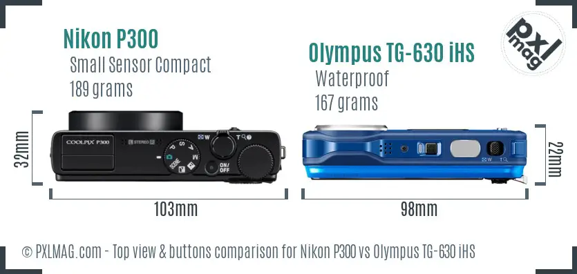 Nikon P300 vs Olympus TG-630 iHS top view buttons comparison