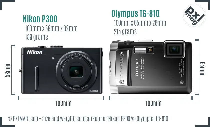 Nikon P300 vs Olympus TG-810 size comparison