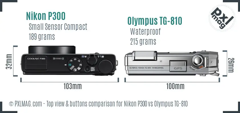 Nikon P300 vs Olympus TG-810 top view buttons comparison