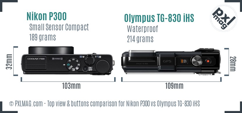Nikon P300 vs Olympus TG-830 iHS top view buttons comparison