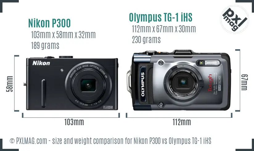 Nikon P300 vs Olympus TG-1 iHS size comparison