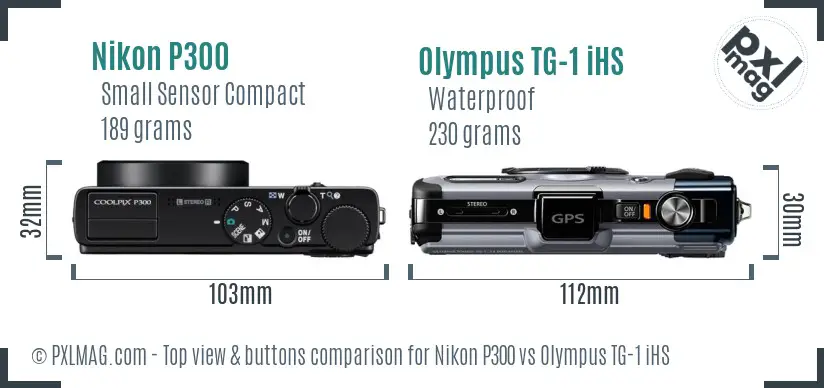 Nikon P300 vs Olympus TG-1 iHS top view buttons comparison