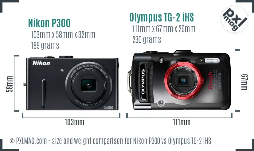 Nikon P300 vs Olympus TG-2 iHS size comparison