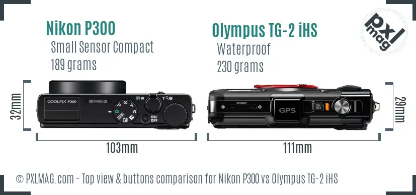 Nikon P300 vs Olympus TG-2 iHS top view buttons comparison