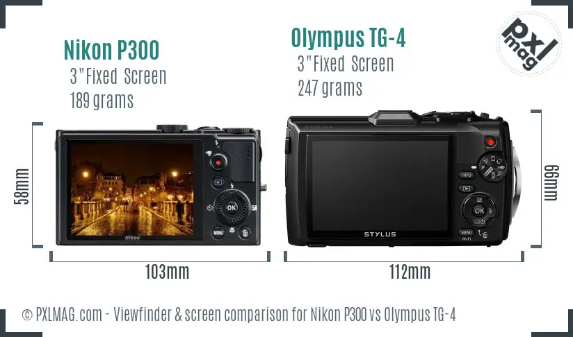 Nikon P300 vs Olympus TG-4 Screen and Viewfinder comparison