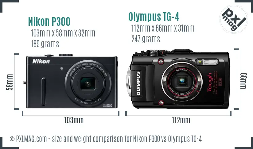Nikon P300 vs Olympus TG-4 size comparison Nikon P300 vs Olympus TG-4 size comparison