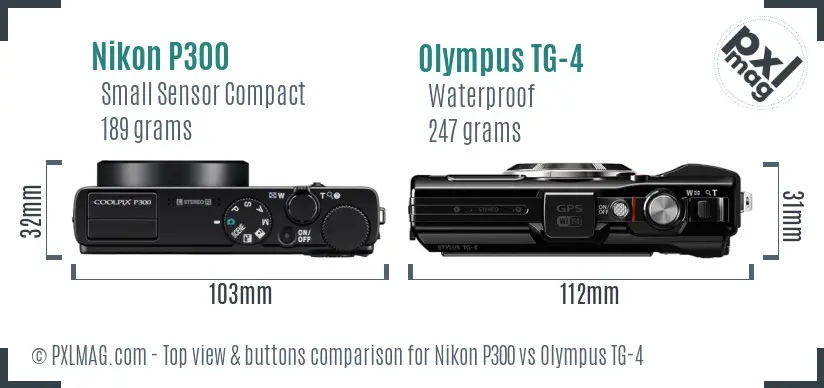 Nikon P300 vs Olympus TG-4 top view buttons comparison