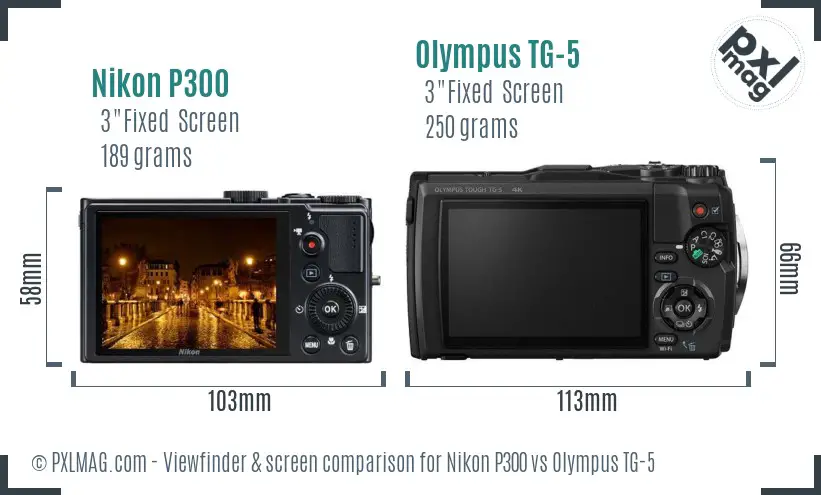 Nikon P300 vs Olympus TG-5 Screen and Viewfinder comparison