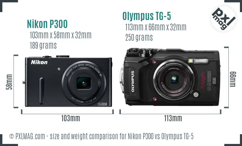 Nikon P300 vs Olympus TG-5 size comparison