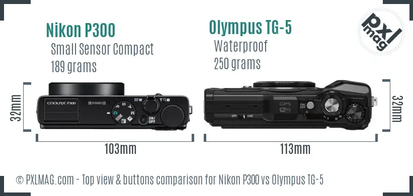 Nikon P300 vs Olympus TG-5 top view buttons comparison