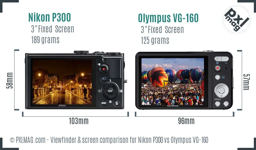 Nikon P300 vs Olympus VG-160 Screen and Viewfinder comparison
