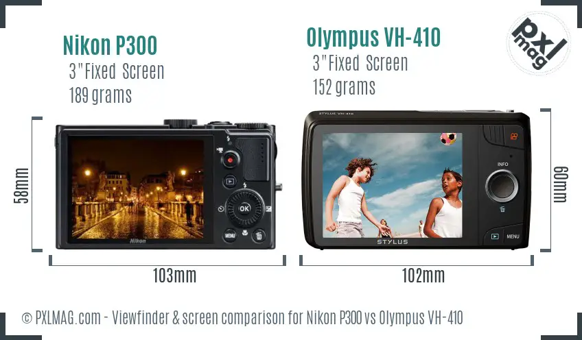 Nikon P300 vs Olympus VH-410 Screen and Viewfinder comparison