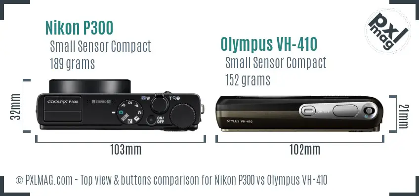Nikon P300 vs Olympus VH-410 top view buttons comparison