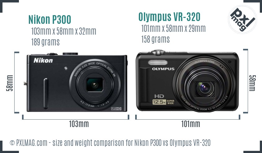 Nikon P300 vs Olympus VR-320 size comparison