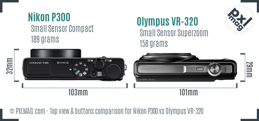 Nikon P300 vs Olympus VR-320 top view buttons comparison
