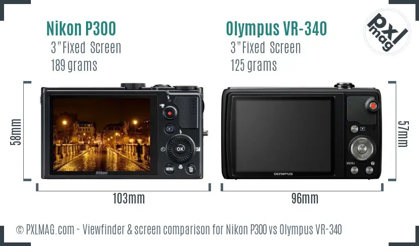 Nikon P300 vs Olympus VR-340 Screen and Viewfinder comparison