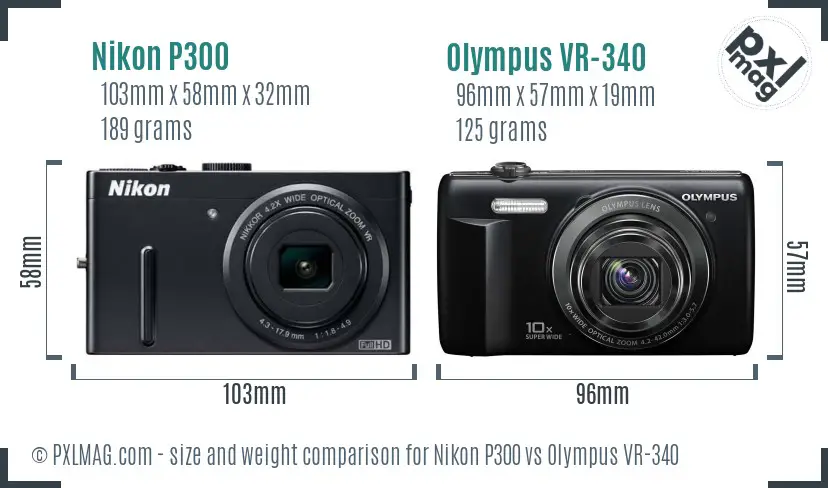 Nikon P300 vs Olympus VR-340 size comparison