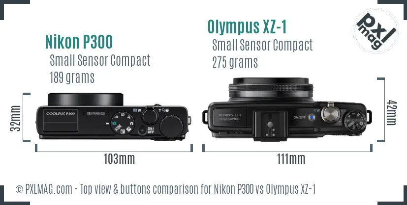 Nikon P300 vs Olympus XZ-1 top view buttons comparison Nikon P300 vs Olympus XZ-1 top view buttons comparison