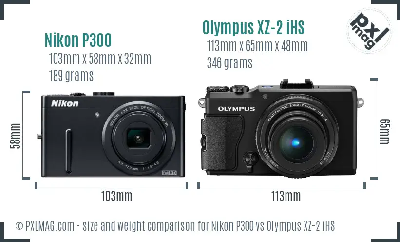 Nikon P300 vs Olympus XZ-2 iHS size comparison