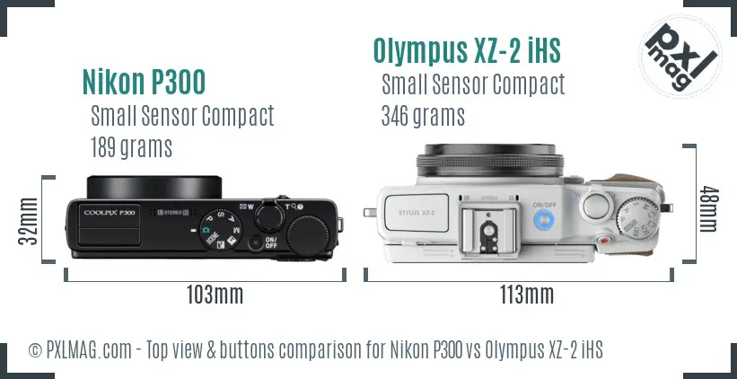 Nikon P300 vs Olympus XZ-2 iHS top view buttons comparison