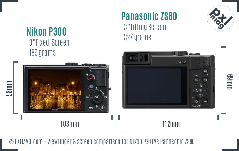 Nikon P300 vs Panasonic ZS80 Screen and Viewfinder comparison