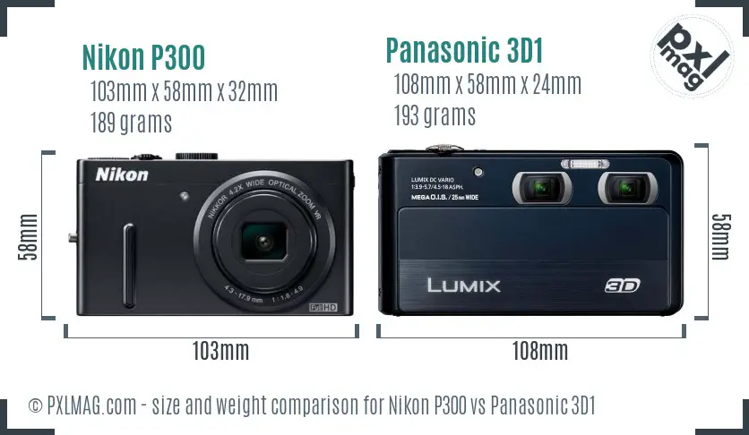 Nikon P300 vs Panasonic 3D1 size comparison Nikon P300 vs Panasonic 3D1 size comparison