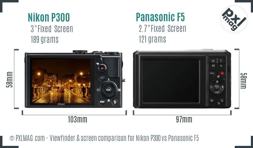 Nikon P300 vs Panasonic F5 Screen and Viewfinder comparison