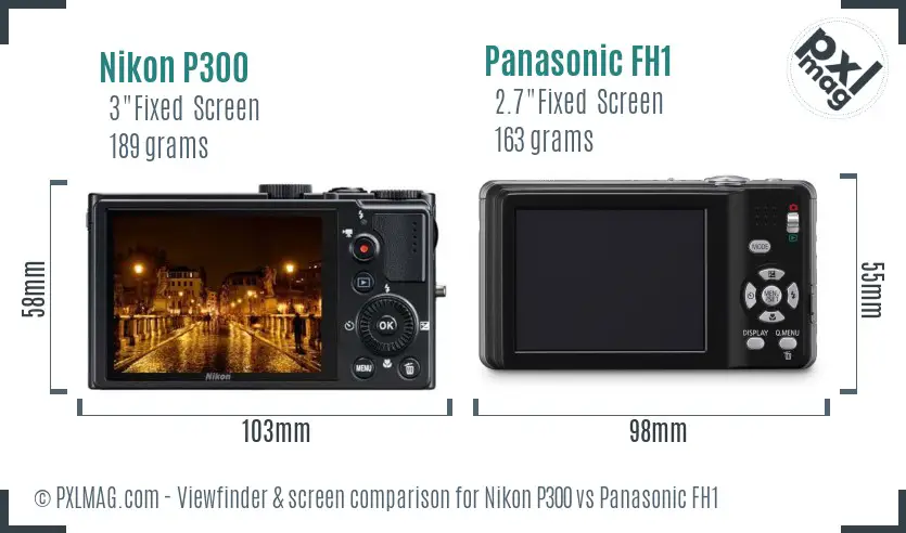 Nikon P300 vs Panasonic FH1 Screen and Viewfinder comparison