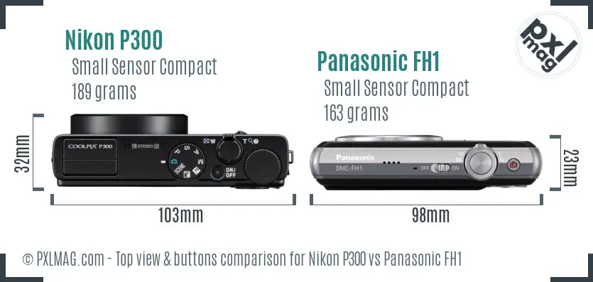 Nikon P300 vs Panasonic FH1 top view buttons comparison