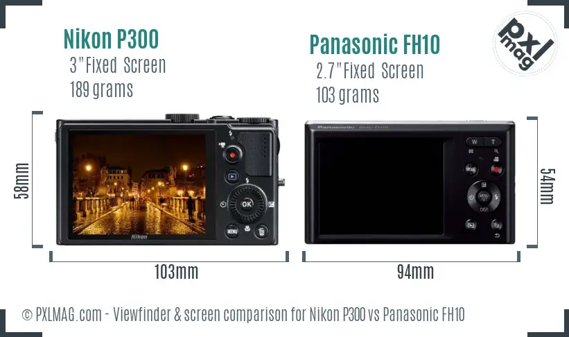 Nikon P300 vs Panasonic FH10 Screen and Viewfinder comparison