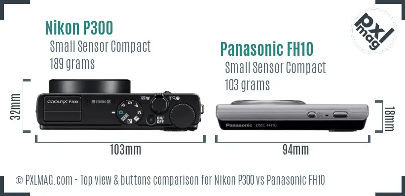Nikon P300 vs Panasonic FH10 top view buttons comparison