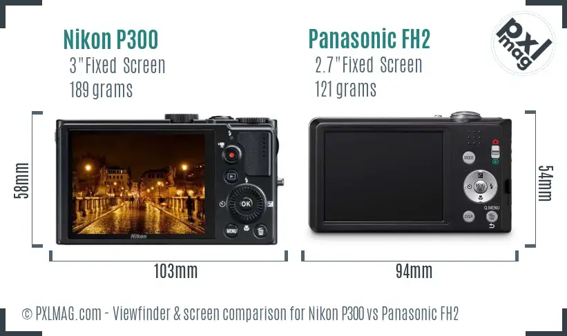 Nikon P300 vs Panasonic FH2 Screen and Viewfinder comparison