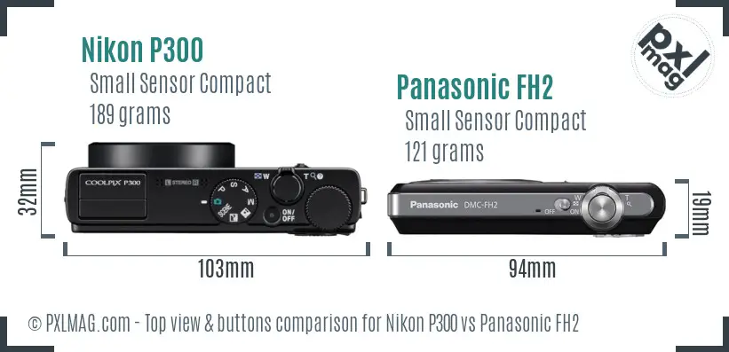 Nikon P300 vs Panasonic FH2 top view buttons comparison