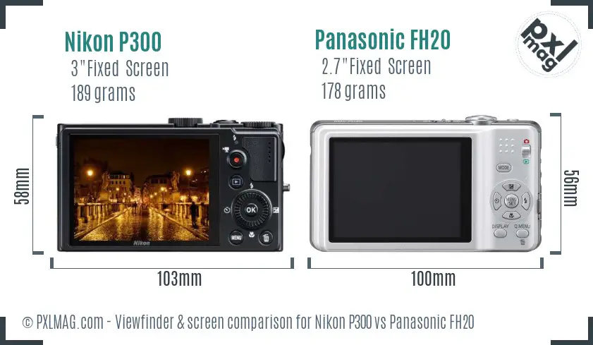 Nikon P300 vs Panasonic FH20 Screen and Viewfinder comparison