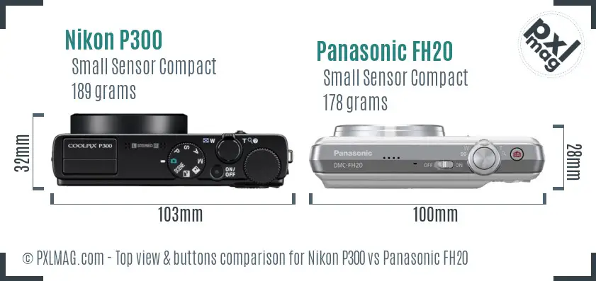 Nikon P300 vs Panasonic FH20 top view buttons comparison