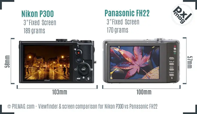 Nikon P300 vs Panasonic FH22 Screen and Viewfinder comparison