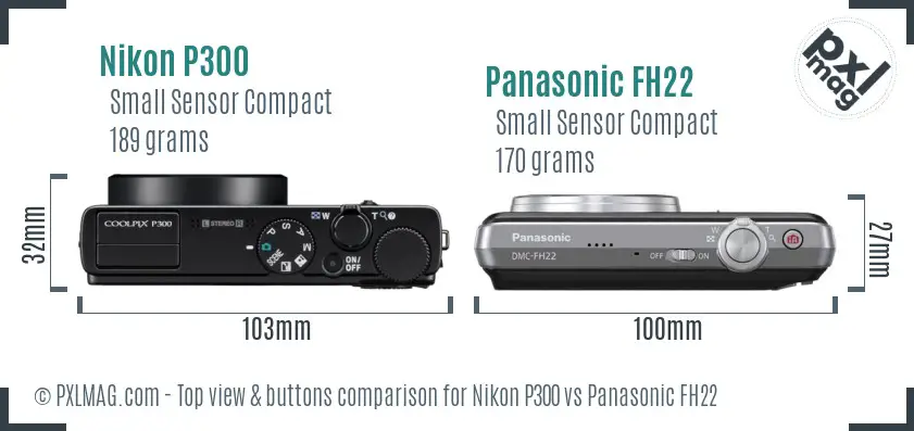 Nikon P300 vs Panasonic FH22 top view buttons comparison