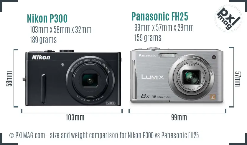 Nikon P300 vs Panasonic FH25 size comparison Nikon P300 vs Panasonic FH25 size comparison