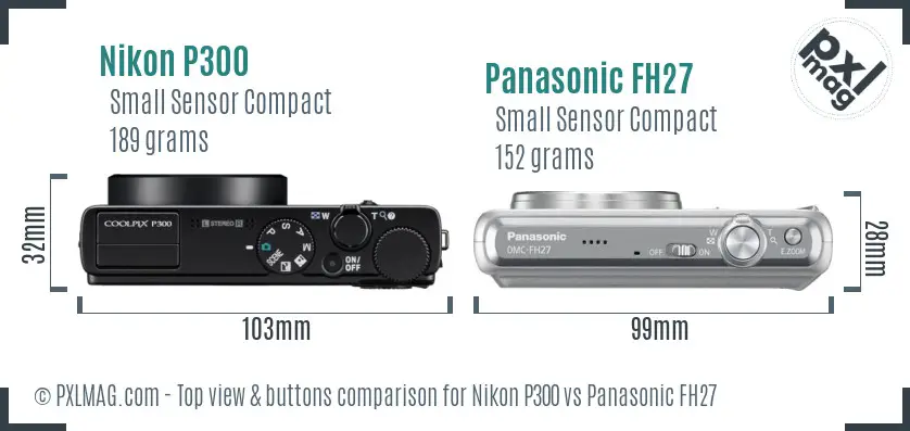 Nikon P300 vs Panasonic FH27 top view buttons comparison