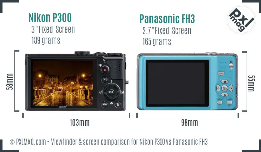 Nikon P300 vs Panasonic FH3 Screen and Viewfinder comparison