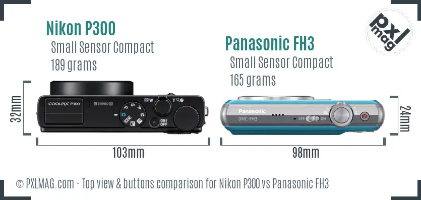 Nikon P300 vs Panasonic FH3 top view buttons comparison