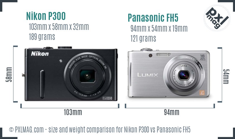 Nikon P300 vs Panasonic FH5 size comparison Nikon P300 vs Panasonic FH5 size comparison