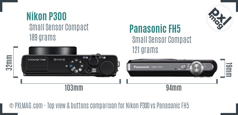Nikon P300 vs Panasonic FH5 top view buttons comparison