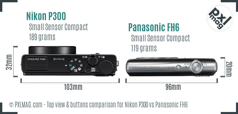 Nikon P300 vs Panasonic FH6 top view buttons comparison