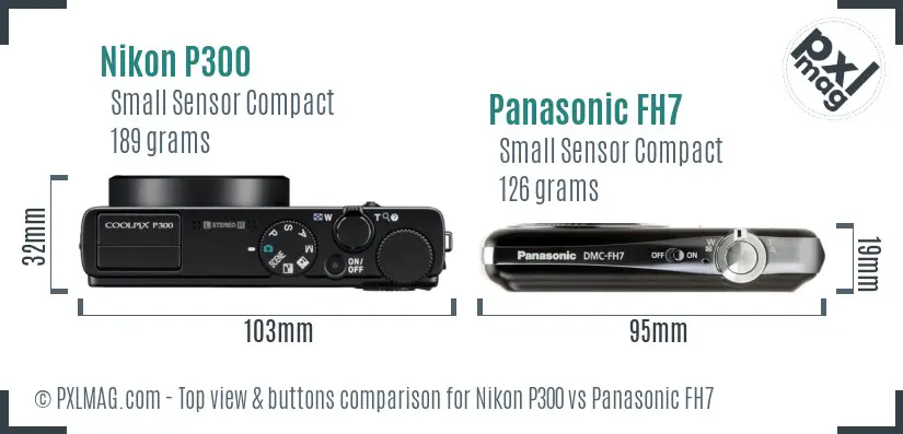 Nikon P300 vs Panasonic FH7 top view buttons comparison