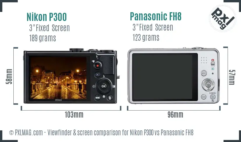 Nikon P300 vs Panasonic FH8 Screen and Viewfinder comparison