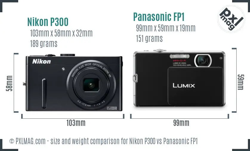 Nikon P300 vs Panasonic FP1 size comparison