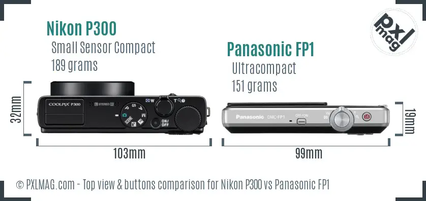 Nikon P300 vs Panasonic FP1 top view buttons comparison