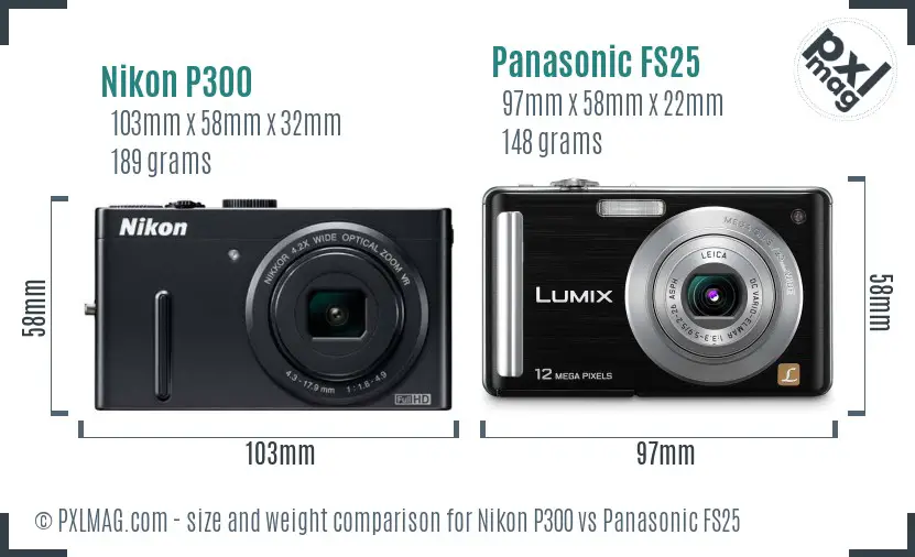 Nikon P300 vs Panasonic FS25 size comparison Nikon P300 vs Panasonic FS25 size comparison